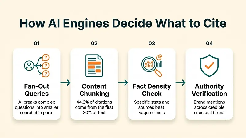 How AI engines decide what to cite — fan-out queries, content chunking, and authority signals explained